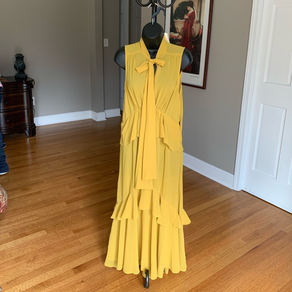 Azalia Mustard Ruffled Dress, NWT